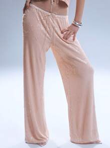 MUSERA Spodnie z niskim stanem i cekinami w stylu boho, letnie, urocze, szykowne i eleganckie