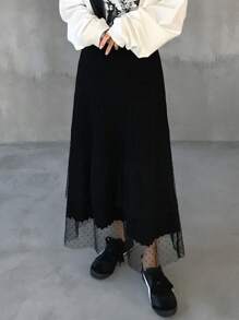 FRIFUL Women's Layered Design Mesh Contrast Sweater Skirt - Black - View 1