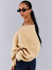 Athîral 女士宽松插肩袖针织毛衣，秋冬季休闲款 - 棕色 - 查看 2