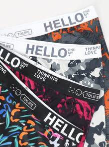 Set de 4 calzoncillos boxer casuales para hombre con estampado de letras y parches