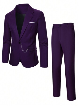 Manfinity Mode 1 Set Herren Einfarbiges Hemd mit Knopfleiste und lange Hose, Herren Anzug Set, Old Money Stil