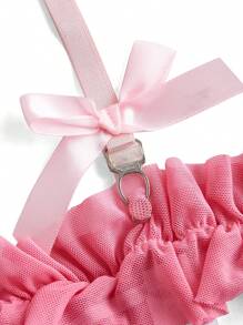 PetitDoll 3 chiếc dễ thương bằng vải satin xếp nếp mỏng màu hồng babydoll nhiều lớp nơ bánh gợi cảm đai garter vòng chân phụ kiện trang phục thân mật cho phụ nữ - Hồng - Xem 8