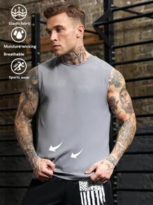 Coreblaze Men's Solid Color Sleeveless Round Neck Casual Sports T-Shirt - Grey - View 2