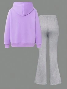 WESTFADE Young Tween Mädchen Blumen Muster Langarm Kapuzenpullover und Schlaghose 2 Stücke Casual Set, Herbst/Winter