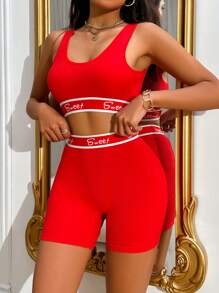 SHEIN 2 piezas Sujetador deportivo cómodo de alta elasticidad - Rojo - Ver 3