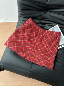 SHEIN Privé 经典格子迷你裙，优雅的办公室女士复古风格，适合圣诞节、万圣节、秋冬季