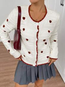 INAWLY Women's Heart Pattern Long Sleeve Single-Breasted Casual Cardigan, Autumn/Winter Fall Cloth For Women