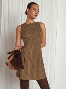 COSMINA Women's Front Button Sleeveless Striped Casual Mini Dress