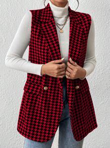 SHEIN Privé Chaleco de otoño casual de cuadros de pata de gallo para ir y venir al trabajo - Multicolor - Ver 3