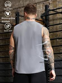 Coreblaze Men's Solid Color Sleeveless Round Neck Casual Sports T-Shirt - Grey - View 4