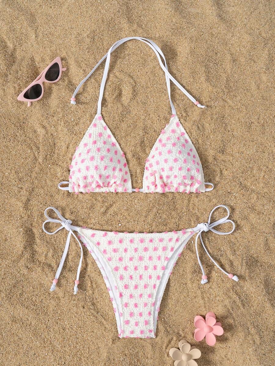 SHEIN Swim Women's Polka Dot Texture Bikini Set, Fashion Beach Vacation Summer - Multicolor - View 1