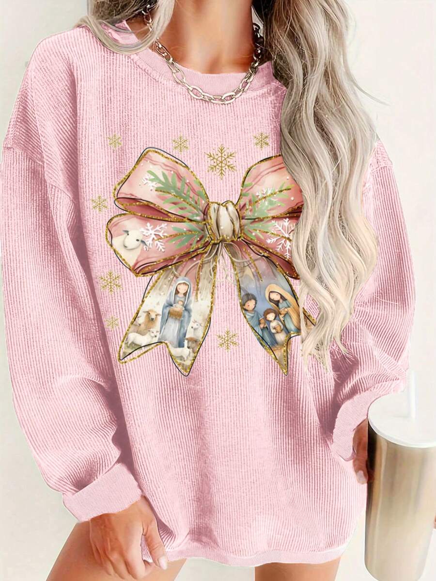 INAWLY 女士休闲简约卫衣，日常穿着套头衫，秋季卫衣 - 粉色 - 查看 1