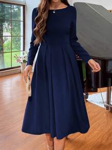 SHEIN LUNE Vestido casual sencillo de manga larga y cuello redondo de unicolor para uso diario de la mujer