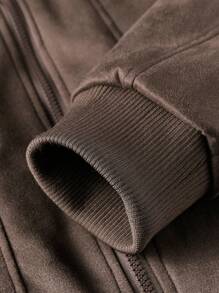 Manfinity Homme Men's Long Sleeve Sherpa Fleece Jacket, Faux Suede Fur Collar, For Fall Winter