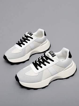 春夏新款皮革材质透气厚底运动鞋青少年休闲运动鞋