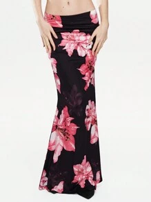 TRNVIE 1 chiếc váy bodycon đuôi cá họa tiết hoa thanh lịch cho nữ, váy dự tiệc gợi cảm cho mùa thu/đông - Hồng - Xem 1