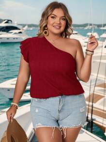 SHEIN VCAY 大码纯色露肩无袖简约衬衫，休闲日常穿着