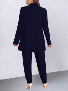 SHEIN Clasi Plus Size 2pcs Set - Simple Style Double-Breasted Blazer Jacket And Pants Suit, Suitable For Commuting, Autumn Graduation,Back To School,Teacher Outfits For Women Fall Cloth For Women Winter