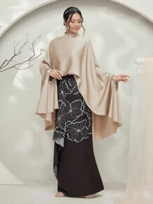 Graceveil Conjunto de falda larga estampada floral y blusa de mangas murciélago con cuello alto de un solo color, estilo hanfu modesto, para mujer - Multicolor - Ver 7