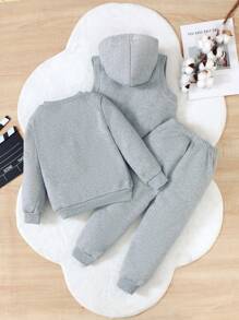 2 件装年轻男孩拉链前无袖连帽背心上衣和裤子休闲套装