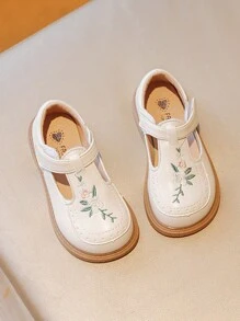1 双女童平底鞋，米色，钩环设计，舒适百搭，公主风格儿童鞋 - 米色 - 查看 3