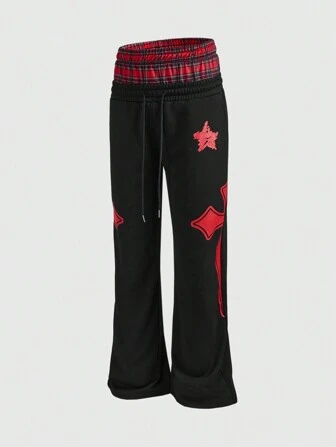 Street Life Men's Casual Plaid Patchwork Cross Print Drawstring Waist Sweatpants