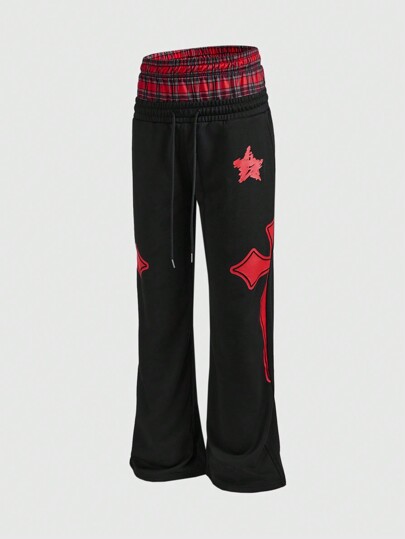 Street Life Pantaloni della tuta casual da uomo con coulisse in vita, con stampa a quadri e a croce