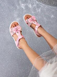 Girls Fashion Bow Decor Pink Sandals - Pink - View 4