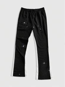 ROMWE MEN Street Life Men Sequins Diamond Layered Flare Leg Sweatpants - Black - View 1