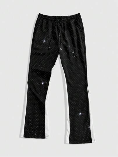 Street Life Men Sequins Diamond Layered Flare Leg Sweatpants