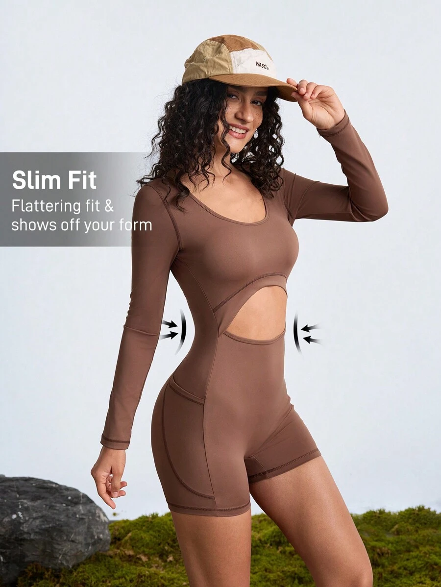 SHEIN Sports Outdoor/Camping/Hiking Sports/Commuting Stretchy Soft Women Jumpsuit & Pants - Brown - View 1