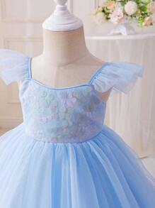 Glamorique Kids Váy xòe ren đuôi cá màu xanh cho bé gái, váy công chúa dự tiệc cho trẻ mới biết đi, váy phù dâu hoa cưới - Màu xanh lam - Xem 7