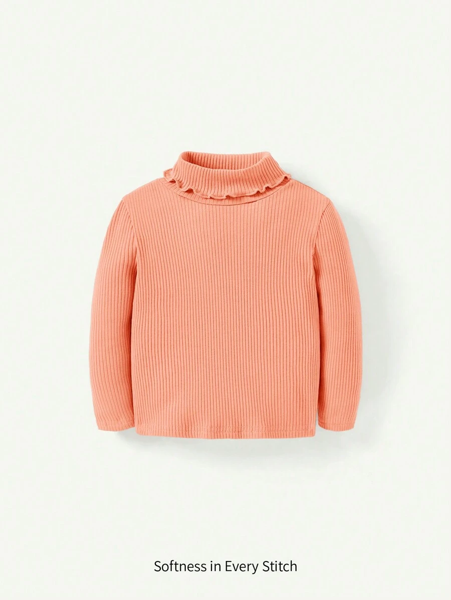 Cozy Pixies Baby Girl Ruffled Small Stand Collar Solid Color Long Sleeve Regular Shoulder Top - Coral Orange - View 1