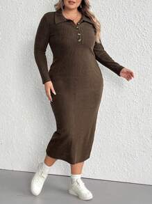 SHEIN CURVE+ Plus Size Casual V-Neck Split Waist Dress