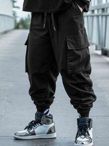 Manfinity Roghcode Loose Fit Men's Cargo Pocketed Jogger Pants, Fall - Black - View 1