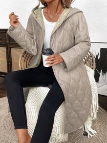 SHEIN LUNE Black Casual Straight Lightweight Warm Thermal Lined Jacket For Women, Winter - Khaki - View 4