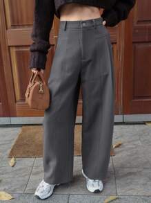 DAZY Women's Loose Solid Color Pocket Design Casual Summer Pants Business Attire - Grey - View 5