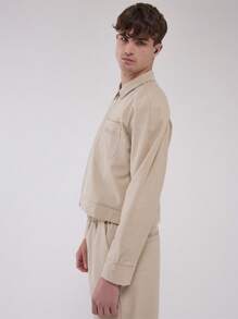 Musero Collared Embossed Zip Through Jacket - Apricot - View 2