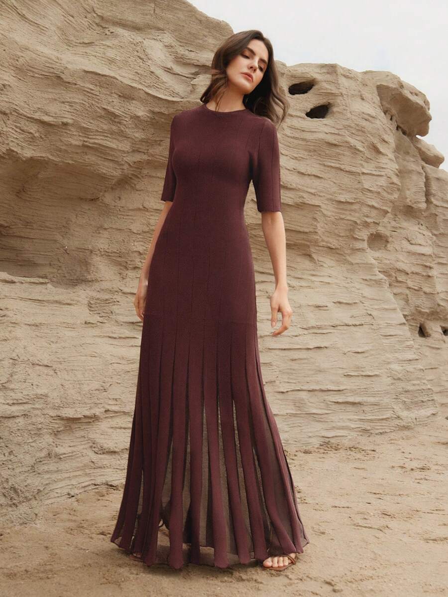 Anewsta 新款时尚半透明修身中长连衣裙