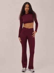 Musera Sport 拇指孔圆领露脐上衣，休闲夏季度假春季假日 - 紫紅色 - 查看 4