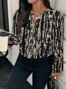 SHEIN Clasi 大码动物印花宽松 V 领长袖衬衫，适合秋冬季