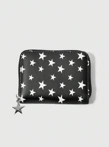ROMWE Grunge Punk Punk Dark Five-Pointed Star Print Compact Wallet - Black - View 4