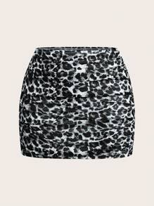 Muchica Knitted Leopard Print Mesh Women's Skirt - Grey - View 6