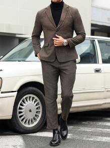 Manfinity Mode Men's Front Button Long Sleeve Pocket Flat Lapel Simple Shirt And Long Pants Suit Set - Multicolor - View 4