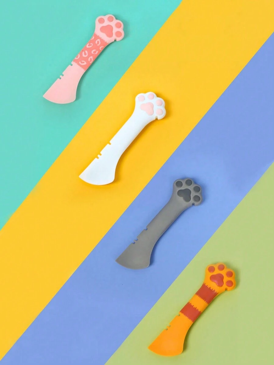 1PC Cat Paw Pet Can Spoon Multi-Functional Silicone Feeder Tool For Mixing, Slow Feeding & Can Covering Includes Can Opener & Lid Sea Pet Feeding Supplies Cute Cat Dog Accessories