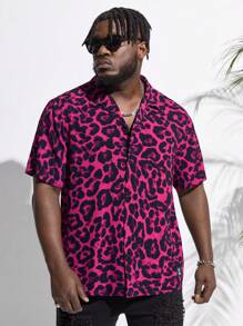 Manfinity VCAY Męska bluzka z nadrukiem w panterkę i krótkim rękawem, zapinana z przodu na guziki, w dużym rozmiarze