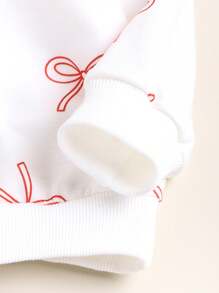 Infant Girls 2pcs/Set Pink Bow Sweatshirt & White Sweatpants Set, Autumn - Grey - View 3