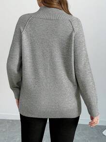 SHEIN LUNE Plus Plain Collar Button Casual Long Sleeve Sweater For Winter Knit Pullover Fall - Grey - View 2