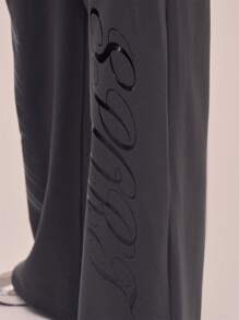 Musera Sport Raw Hem Slogan Wide Leg Sweatpants Vacation Spring