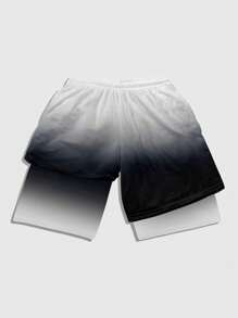 ROMWE MEN Batman X ROMWE Pantalones cortos de baloncesto de verano casuales para hombres con estampado de letras degradado y cordón en la cintura - Multicolor - Ver 2